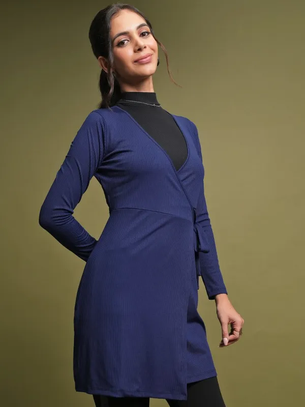  Tokyo Talkies Women Blue Solid Wrap Dresses