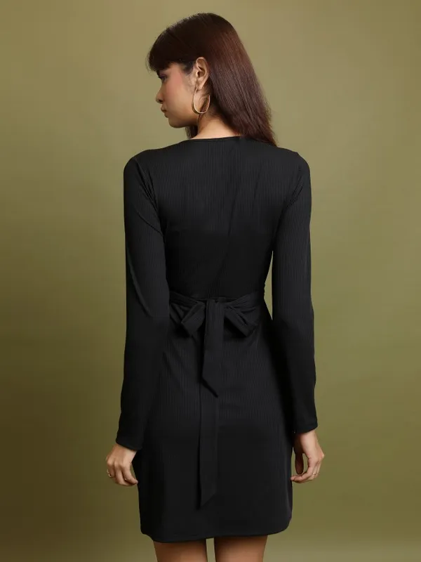 Tokyo Talkies Women Black Solid Wrap Dress