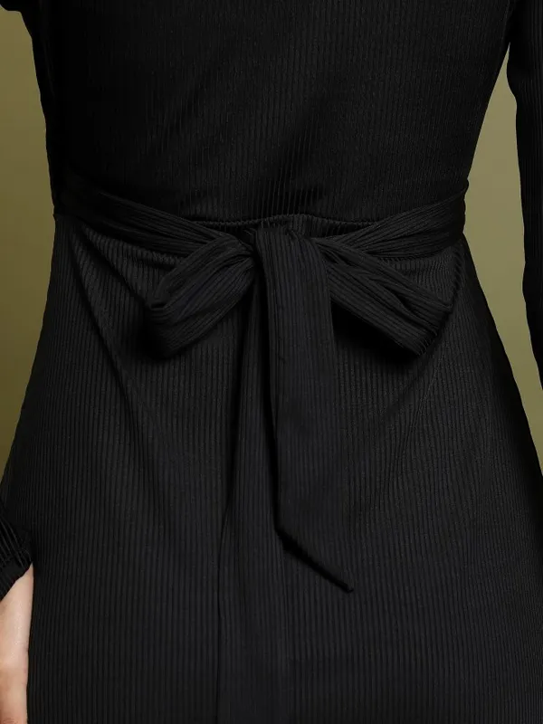 Tokyo Talkies Women Black Solid Wrap Dress