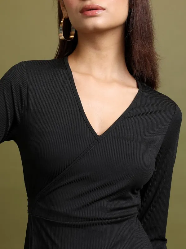 Tokyo Talkies Women Black Solid Wrap Dress