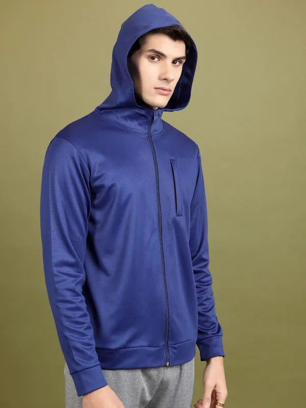 Highlander Men Blue Solid Open Front Jacket