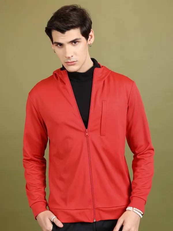 Highlander Men Red Solid Open Front Jacket
