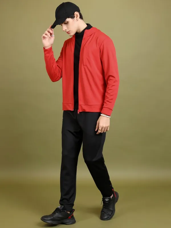 Highlander Men Red Solid Open Front Jacket