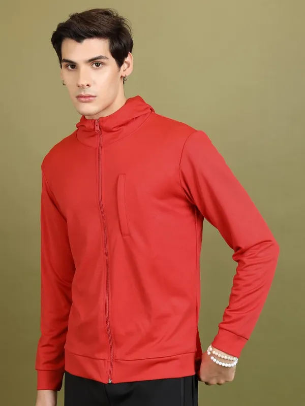 Highlander Men Red Solid Open Front Jacket