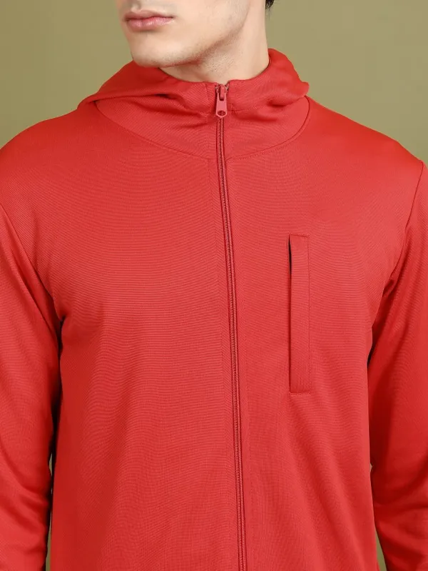 Highlander Men Red Solid Open Front Jacket