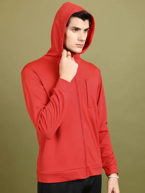 Highlander Men Red Solid Open Front Jacket