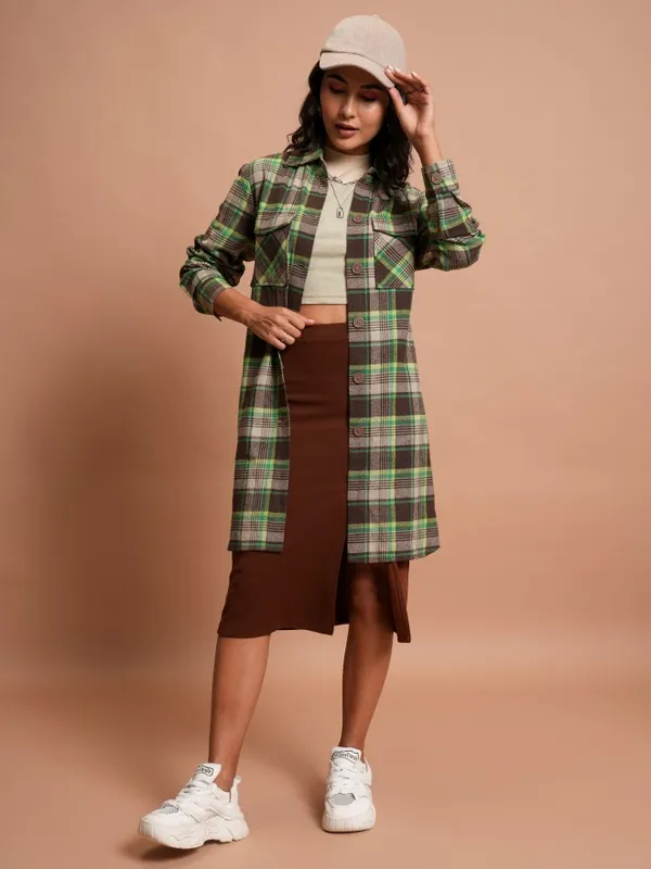  Tokyo Talkies Women Brown Checked Casual Shirts