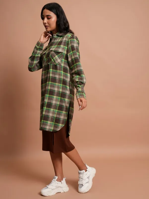  Tokyo Talkies Women Brown Checked Casual Shirts