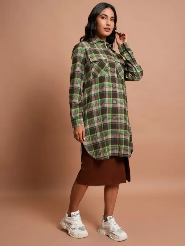  Tokyo Talkies Women Brown Checked Casual Shirts