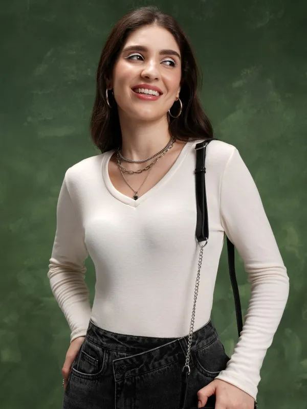  Tokyo Talkies Women Off White Solid Regular Tops