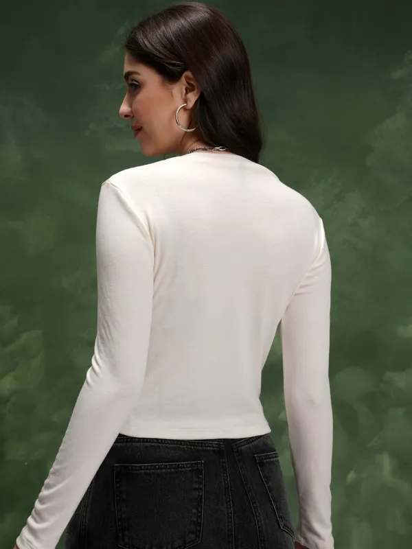  Tokyo Talkies Women Off White Solid Regular Tops