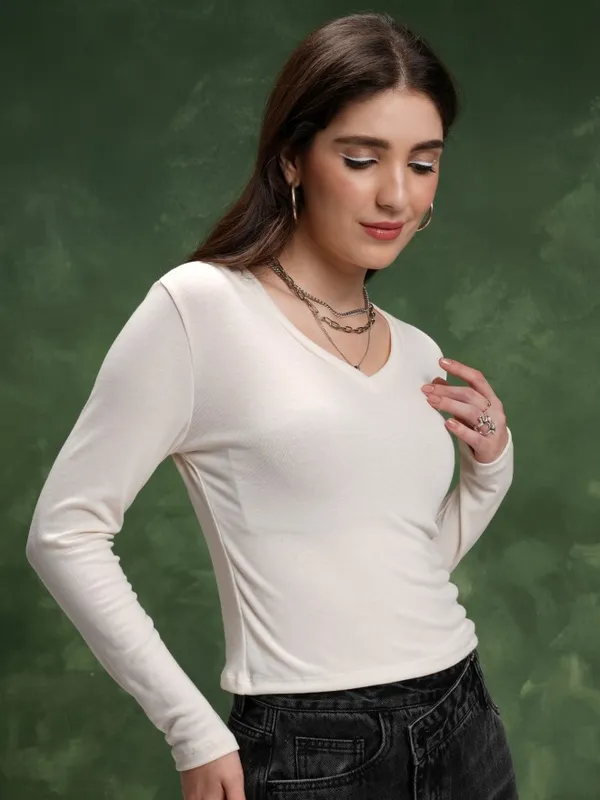  Tokyo Talkies Women Off White Solid Regular Tops