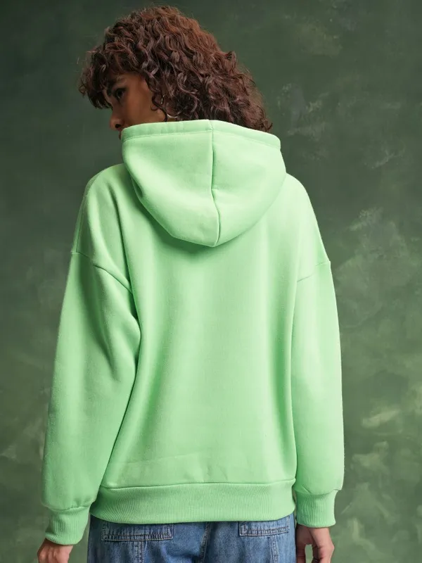  Tokyo Talkies Women Green Printed Pullover Hood Sweatshirts