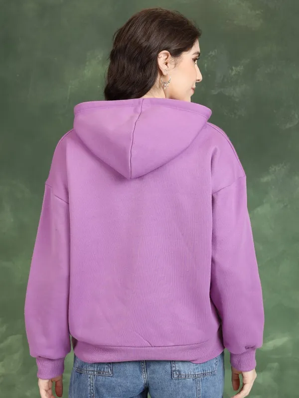  Tokyo Talkies Women Purple Printed Pullover Hood Sweatshirts