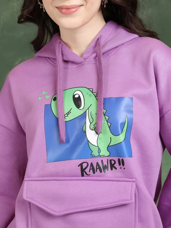  Tokyo Talkies Women Purple Printed Pullover Hood Sweatshirts
