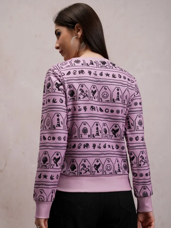  Tokyo Talkies Women Pink Printed Pullover Round Neck Sweatshirts