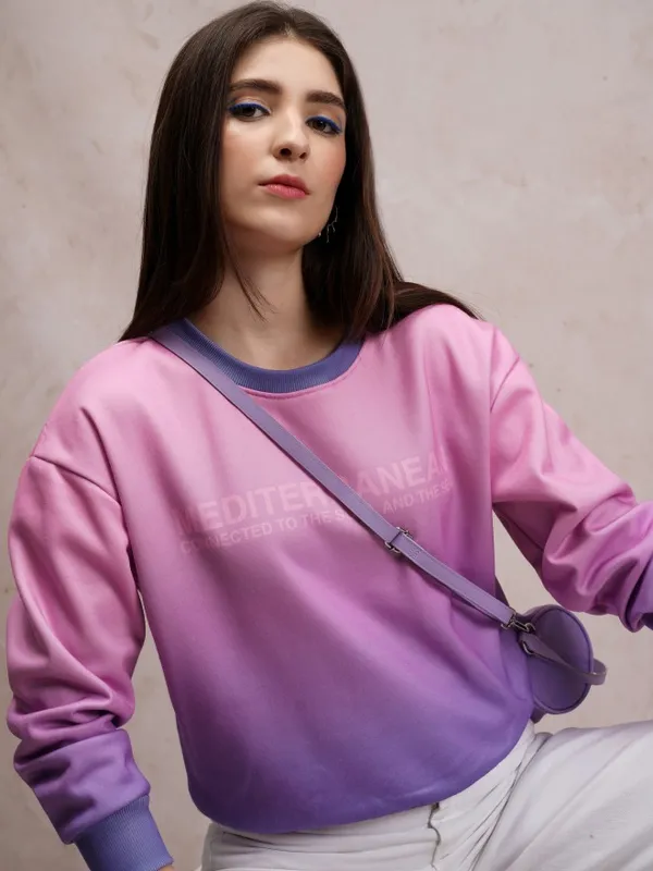  Tokyo Talkies Women Lavender Printed Pullover Round Neck Sweatshirts