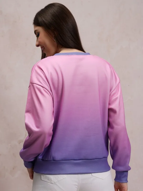  Tokyo Talkies Women Lavender Printed Pullover Round Neck Sweatshirts