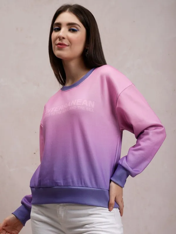  Tokyo Talkies Women Lavender Printed Pullover Round Neck Sweatshirts