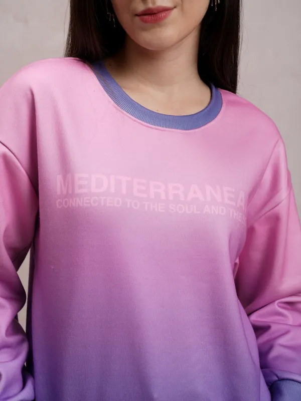  Tokyo Talkies Women Lavender Printed Pullover Round Neck Sweatshirts