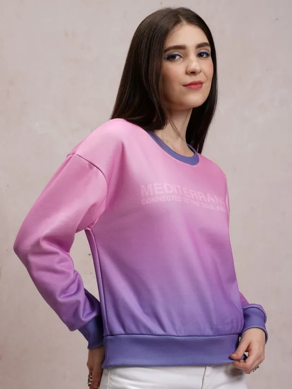  Tokyo Talkies Women Lavender Printed Pullover Round Neck Sweatshirts