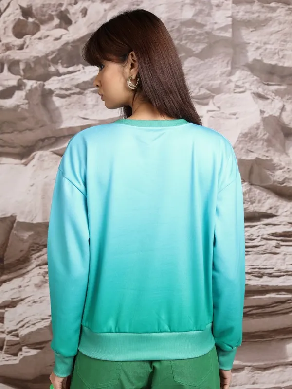  Tokyo Talkies Women Blue Printed Pullover Round Neck Sweatshirts