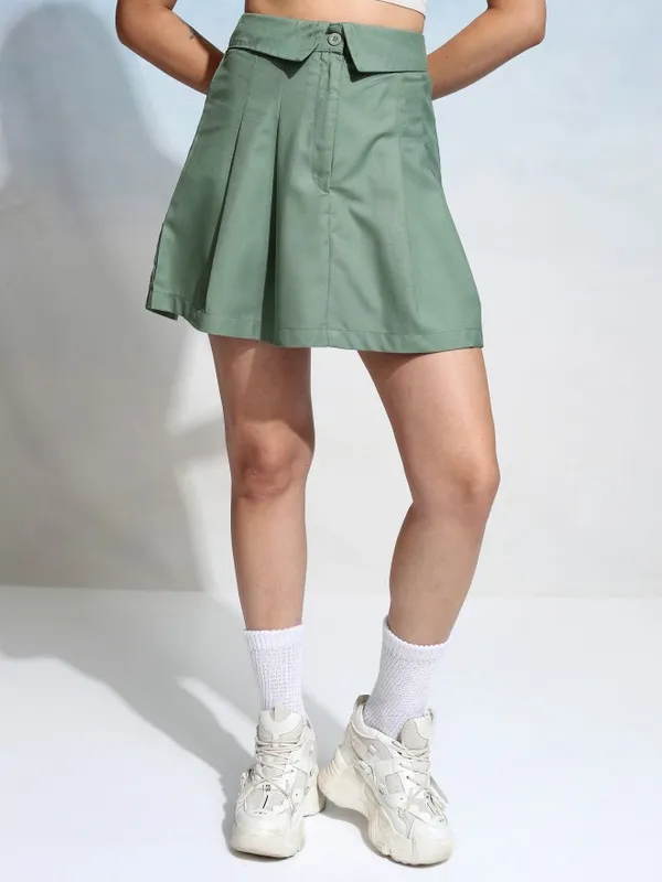 Tokyo Talkies Women Green Mini Skirt
