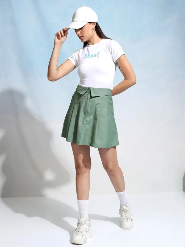 Tokyo Talkies Women Green Mini Skirt