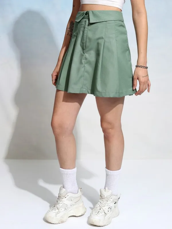 Tokyo Talkies Women Green Mini Skirt