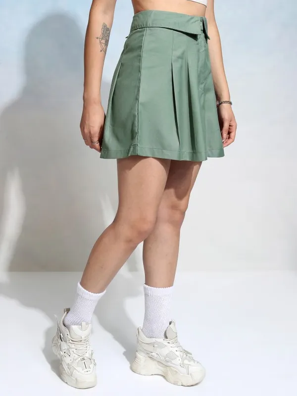 Tokyo Talkies Women Green Mini Skirt