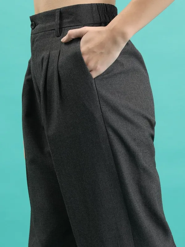  Tokyo Talkies Women Charcoal Solid Wide Leg Casual Trousers