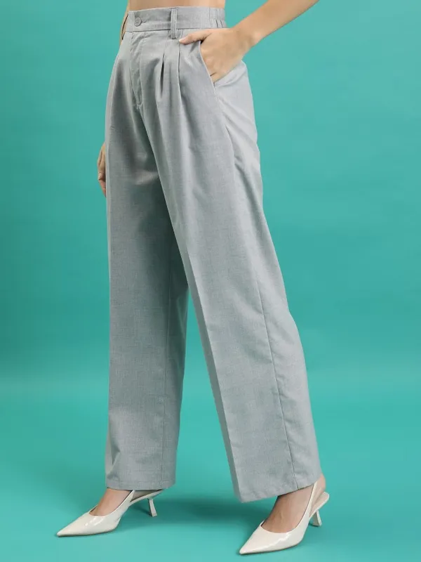 Solid Wide Leg Casual Trouser