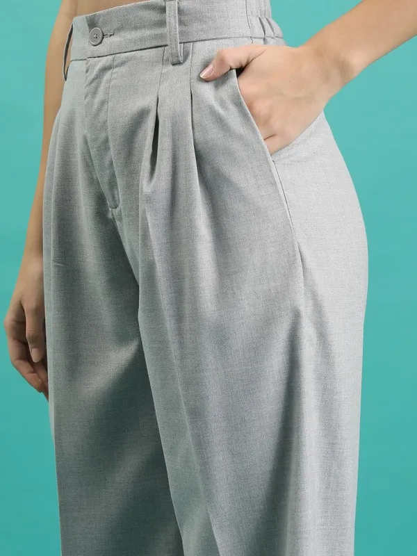 Solid Wide Leg Casual Trouser