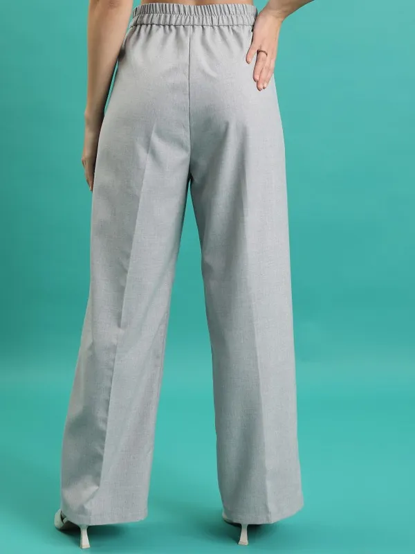  Tokyo Talkies Women Grey Solid Wide Leg Casual Trousers