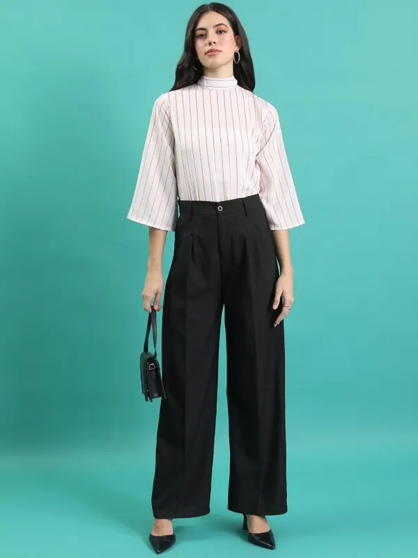  Tokyo Talkies Women Black Solid Wide Leg Casual Trousers