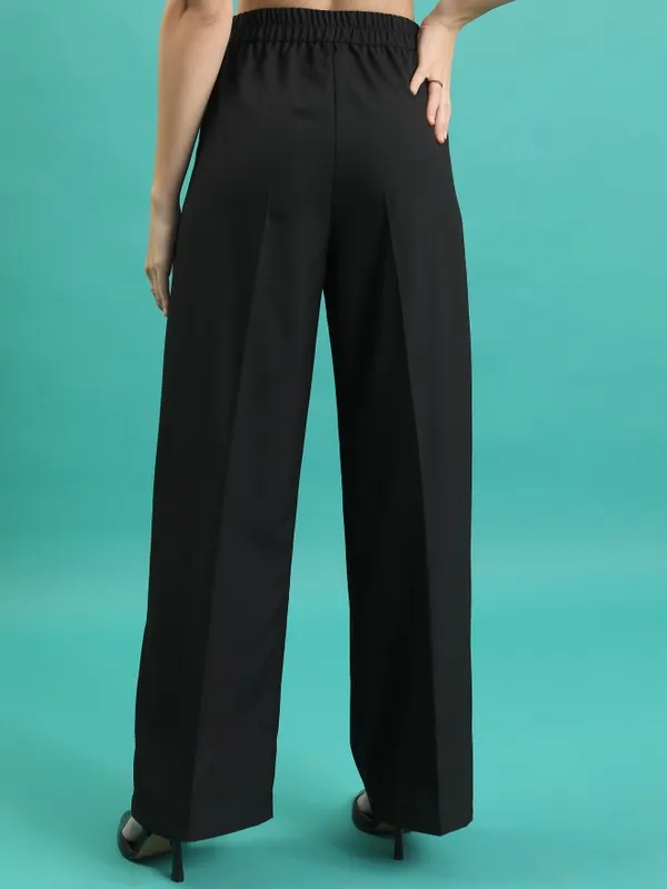  Tokyo Talkies Women Black Solid Wide Leg Casual Trousers