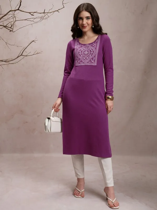  Vishudh Women Purple Embroidered Straight Kurtas