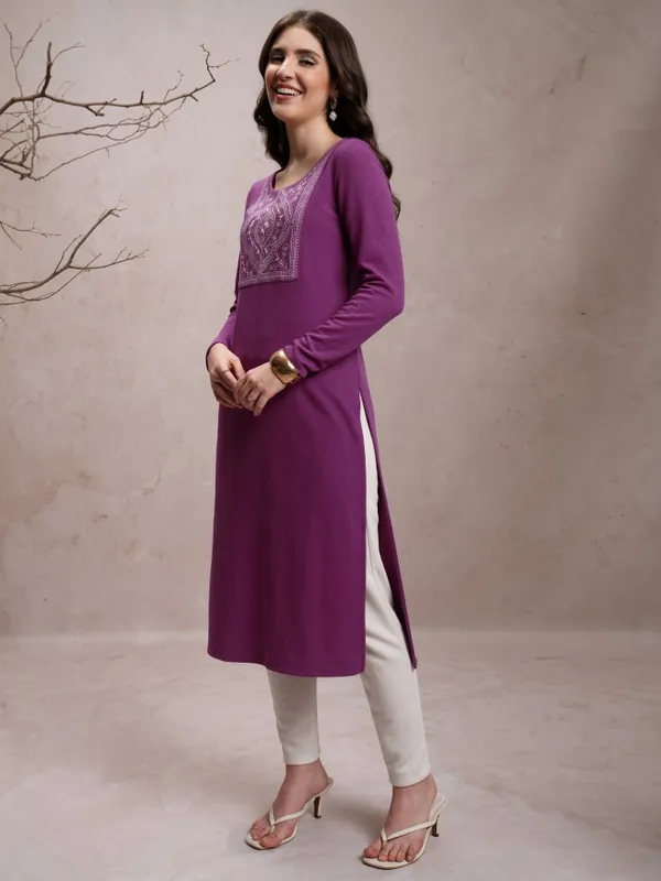  Vishudh Women Purple Embroidered Straight Kurtas