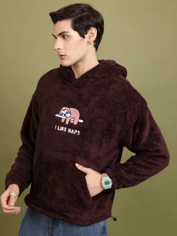  Highlander Men Burgundy Hood Pullover Sweatshirts