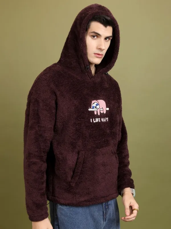  Highlander Men Burgundy Hood Pullover Sweatshirts