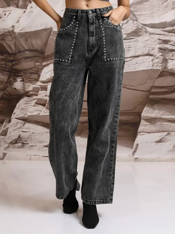 Tokyo Talkies Women Grey Straight Fit Stretchable Jeans