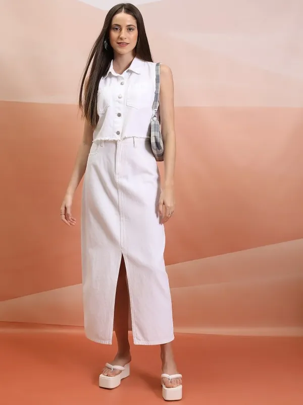 Tokyo Talkies Women White Midi Skirt