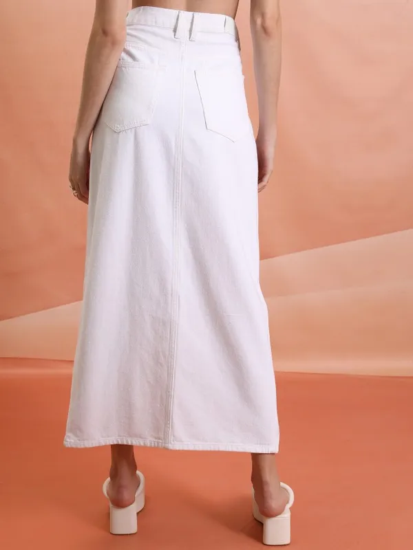 Tokyo Talkies Women White Midi Skirt