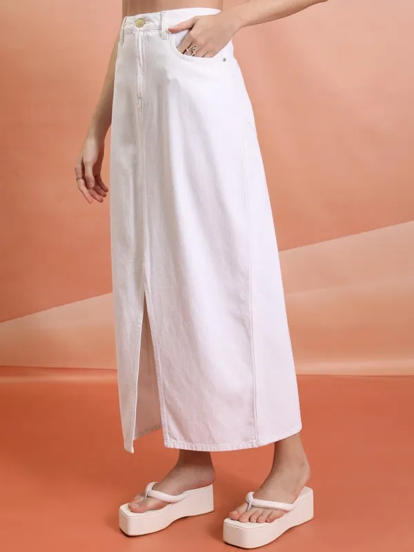 Tokyo Talkies Women White Midi Skirt