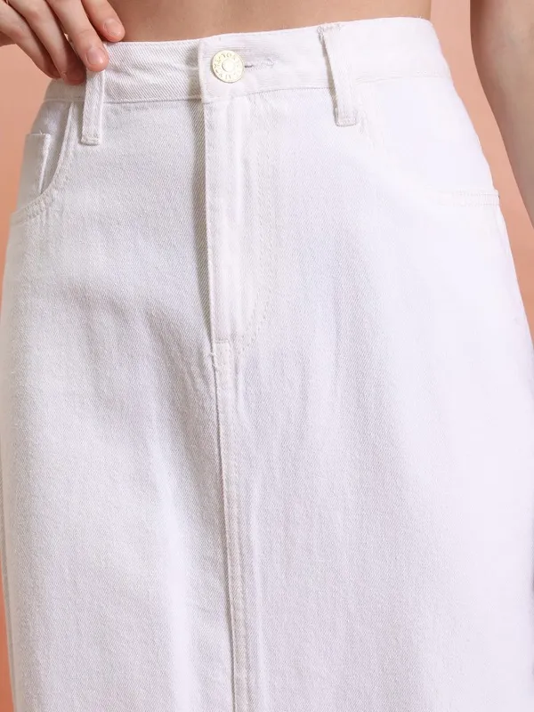 Tokyo Talkies Women White Midi Skirt