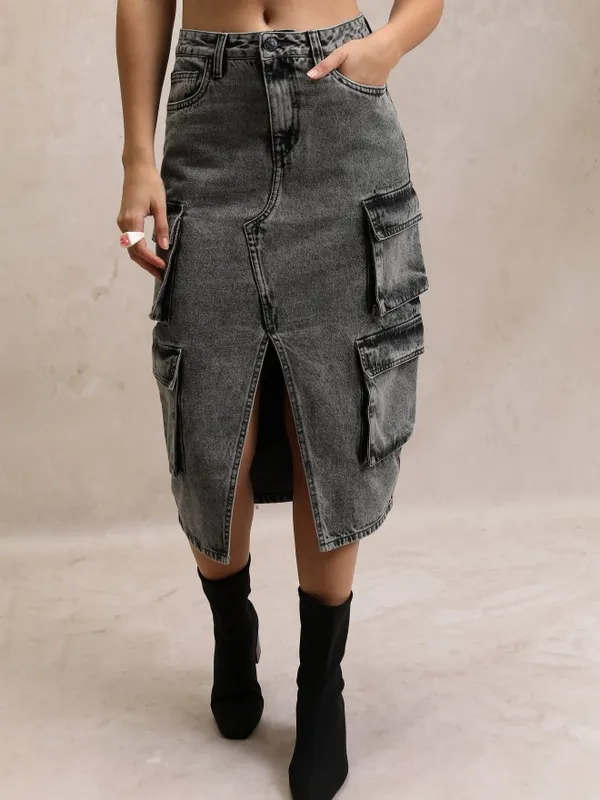 Tokyo Talkies Women Grey Knee Length Skirt