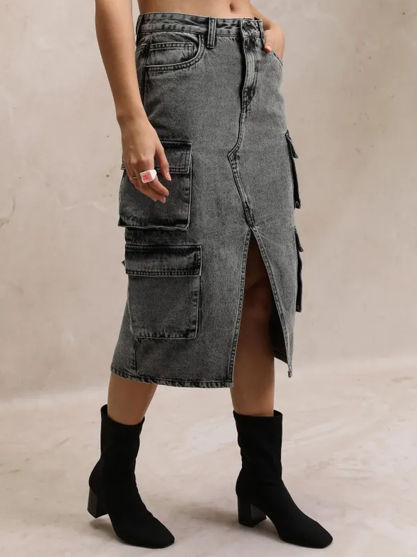 Tokyo Talkies Women Grey Knee Length Skirt
