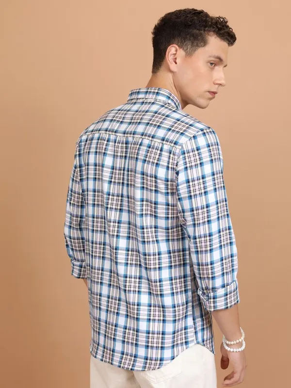  Ketch Men White Checked Slim Fit Casual Shirts