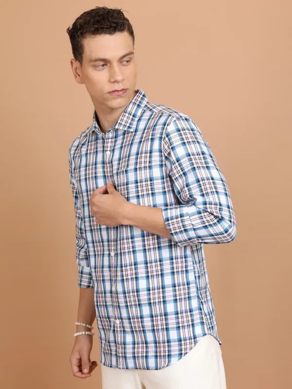  Ketch Men White Checked Slim Fit Casual Shirts