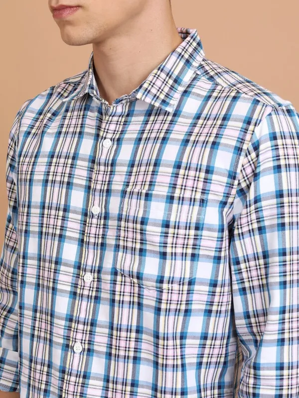  Ketch Men White Checked Slim Fit Casual Shirts